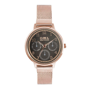 HELMSLEY ROSE GOLD CASE WITH WARM GREY DIAL & ROSE GOLD MESH STRAP - OWL watches