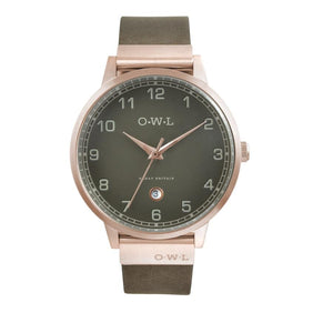 BRANCASTER ROSE GOLD & STONE GREY DIAL & LEATHER STRAP WATCH - OWL watches